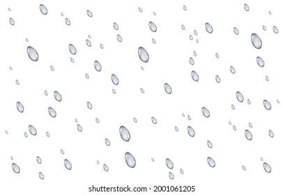 Rain drops isolated on transparent background. Rainfall. Realistic falling water. Vector texture.