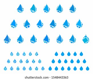 Rain drops mosaic of humpy pieces in variable sizes and color tones, based on rain drops icon. Vector abrupt pieces are organized into mosaic. Rain drops icons collage with dotted pattern.