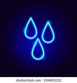 Rain Drops Neon Sign. Vector Illustration of Weather Promotion.