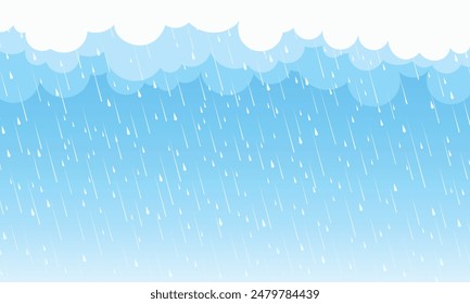 Rain drops on blue background. Falling water drops. Nature rainfall.