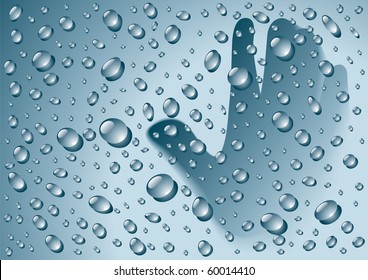 Rain Drops on Light Blue Background with Human Hand