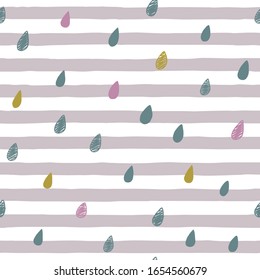 Rain drops on striped background. Seamless pattern