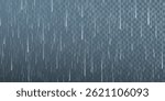 Rain drops on transparent background. Falling water drops. Nature rainfall. Vector illustration.