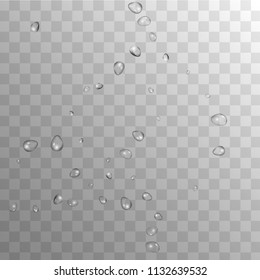 Rain Drops on Transparent Background. Realistic Water Drops for Your Design. Condensation on Glass with many Clean Droplet. Beauty Background.  Vector illustration. 