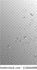 Rain Drops on Transparent Background. Realistic Water Drops for Your Design. Condensation on Glass with many Fresh Droplet. Dew Drop Background. Vector illustration. 