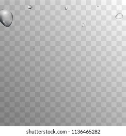 Rain Drops on Transparent Background. Cool Water Drops for Your Design. Condensation on Glass with many Fresh Droplet. Beauty Background.  Vector illustration. 
