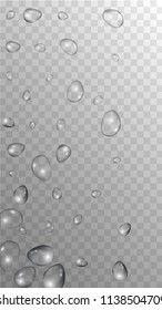 Rain Drops on Transparent Background. Realistic Water Drops for Your Design. Condensation on Glass with many Fresh Droplet. Beauty Background.  Vector illustration. 