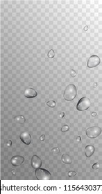 Rain Drops on Transparent Background. Realistic Water Drops for Your Design. Condensation on Glass with many Clean Droplet. Beauty Background.  Vector illustration. 