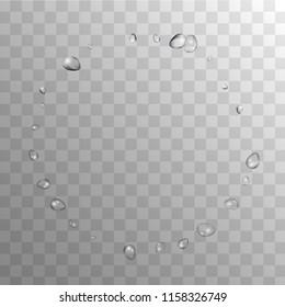 Rain Drops on Transparent Background. Realistic Water Drops for Your Design. Condensation on Glass with many Clean Droplet. Background for Cosmetic  Vector illustration. 