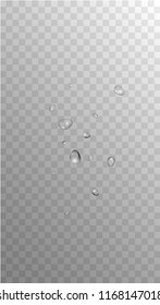 Rain Drops on Transparent Background. Cool Water Drops for Your Design. Condensation on Glass with many Fresh Droplet. Beauty Background.  Vector illustration. 