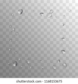 Rain Drops on Transparent Background. Beautiful Water Drops for Your Design. Condensation on Glass with many Fresh Droplet. Dew Backdrop. Vector illustration. 