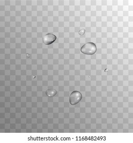 Rain Drops on Transparent Background. Realistic Water Drops for Your Design. Condensation on Glass with many Fresh Droplet. Dew Backdrop. Vector illustration. 