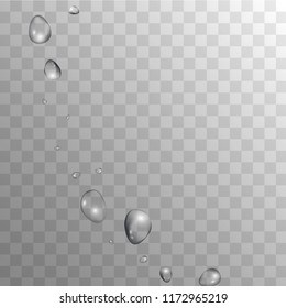 Rain Drops on Transparent Background. Cool Water Drops for Your Design. Condensation on Glass with many Fresh Droplet. Dew Backdrop. Vector illustration. 