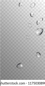 Rain Drops on Transparent Background. Cool Water Drops for Your Design. Condensation on Glass with many Fresh Droplet. Background for Cosmetic  Vector illustration. 