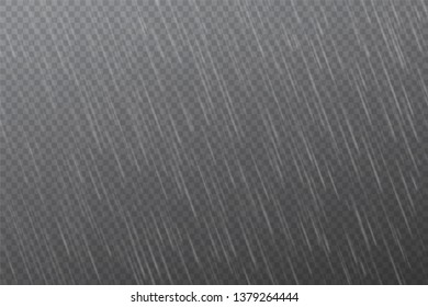 Rain drops on transparent background. Falling water drops. Nature rainfall. Vector illustration.