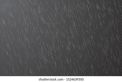 Rain drops on transparent background. Falling water drops. Nature rainfall. Vector illustration.