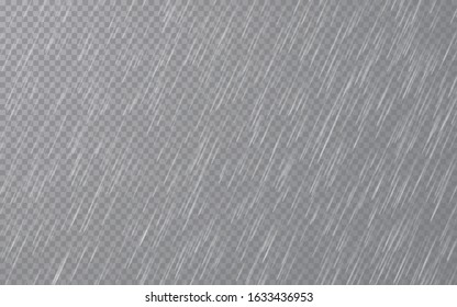 Rain drops on transparent background. Falling water drops. Nature rainfall. Vector illustration.