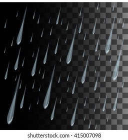 Rain drops on the transparent background. Rainy weather Vector rain isolated on transparent background. Vector illustration