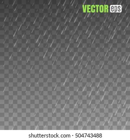 Rain drops on the transparent background. Rainy weather. Rain isolated on transparent background. Rain isolated on transparent background.  Vector illustration. EPS 10