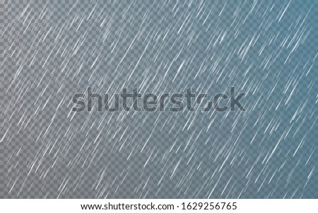 Rain drops on transparent background. Falling water drops. Nature rainfall. Vector illustration.