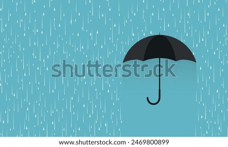 Rain drops on transparent background. Falling water drops. Nature rainfall and umbrella.