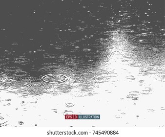Rain drops on water surface. Abstract nature background. One click color change. Template for your design works. Vector illustration.