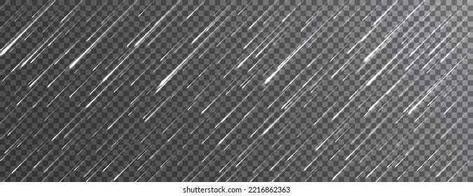 Rain drops realistic on transparent background. Nature rainfall. Vector illustration template