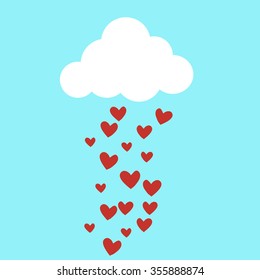  Rain drops of red hearts in the blue sky vector illustration