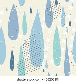 Rain drops seamless pattern. Colorful raindrops. Grunge style. Vector illustration