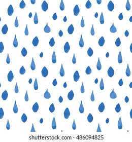 Rain drops seamless pattern. Hand drawn vector illustration