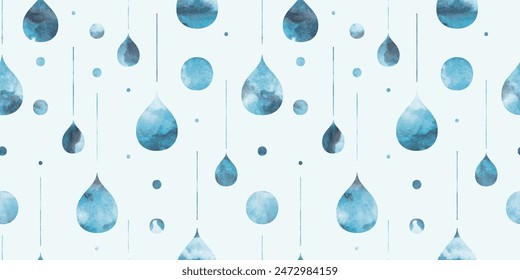 Rain drops seamless pattern. Watercolor water drops beautiful pattern.