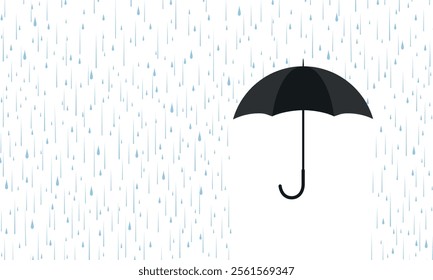 Rain drops and umbrella. Falling water drops. Nature rainfall on transparent background.