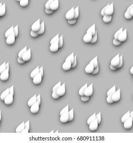Rain drops white on a gray seamless pattern. Abstract 3D like drops seamless texture. High contrast grayscale background concept.