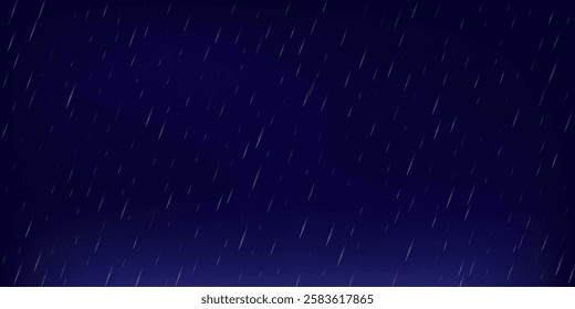 Rain effect background. Rainy backdrop with water drops. Dark rainy autumn or spring sky with rain. Abstract vector illustration.