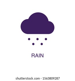 Rain element in flat simple style on white background. Rain icon, with text name concept template