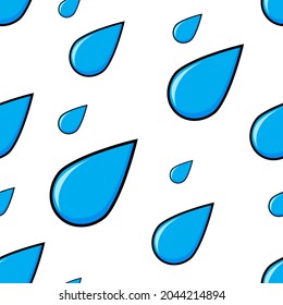 Rain falling. Autumn weather cartoon blue water dripping. Vector pattern isolated on white background.