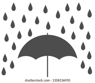 Rain falling on the umbrella. Vector illustration