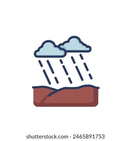 Rain in field line icon. Cloud, thunderstorm, stormy weather isolated outline sign. Nature, weather forecast, countryside concept. Vector illustration, symbol element for web design and apps