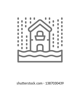 Rain, flooding, catastrophe, natural disaster line icon.