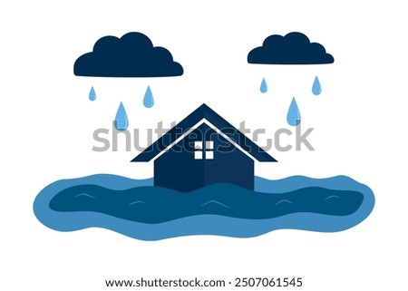 Rain flooding in house. Climate change and water disaster. Resident in flood. Extreme weather.
