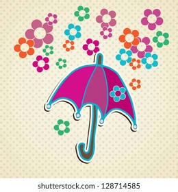 Rain of flowers (Spring Icons). On vintage Background