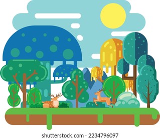 Rain forest with flat design illustration