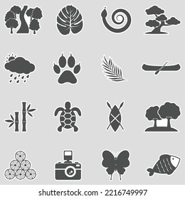 Rain Forest Icons. Sticker Design. Vector Illustration.