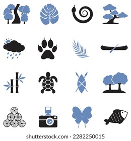 Rain Forest Icons. Two Tone Flat Design. Vector Illustration.