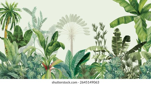 Rain forest Jungle Wallpaper. Banana Leaf Wall Mural. Jungle wall Mural. Tropical Garden, Mughal Garden.