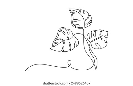 Rain forest leaves in one continuous line drawing. One line poster. Outline leaves. Element for interior design and presentations. Vector illustration.