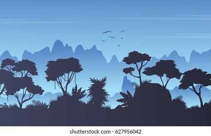 Rain forest scenery silhouette style