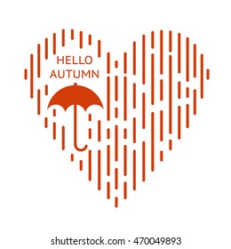the rain form the shape of a heart , outdoor umbrella, place for text "I love autumn"