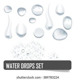 Rain fresh pure clear water drops realistic set isolated vector illustration