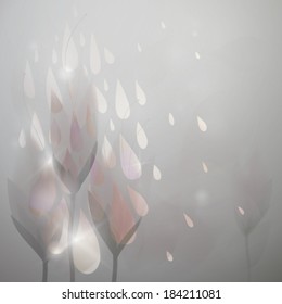 Rain in the garden / Fairy floral background with raindrops 
